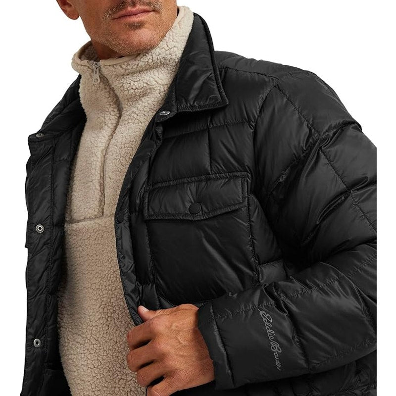 New Eddie Bauer Mens XL Black Cirruslite 650 FP Down Snap Up Shirt Jacket Coat