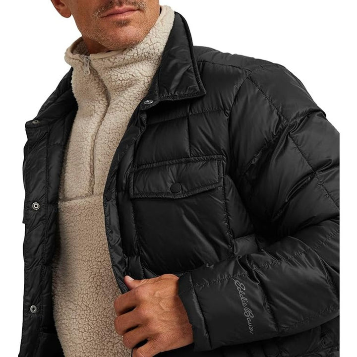 New Eddie Bauer Mens XL Black Cirruslite 650 FP Down Snap Up Shirt Jacket Coat