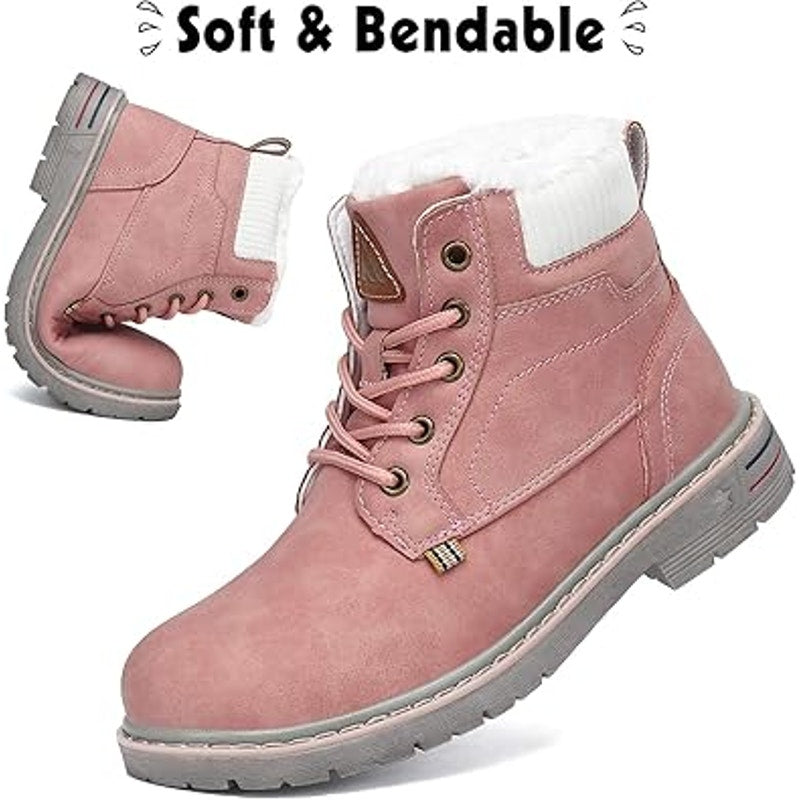 Mishansha Little Girls Size 13  Pink Faux Suede Lace Up Fur Lined Winter Boots