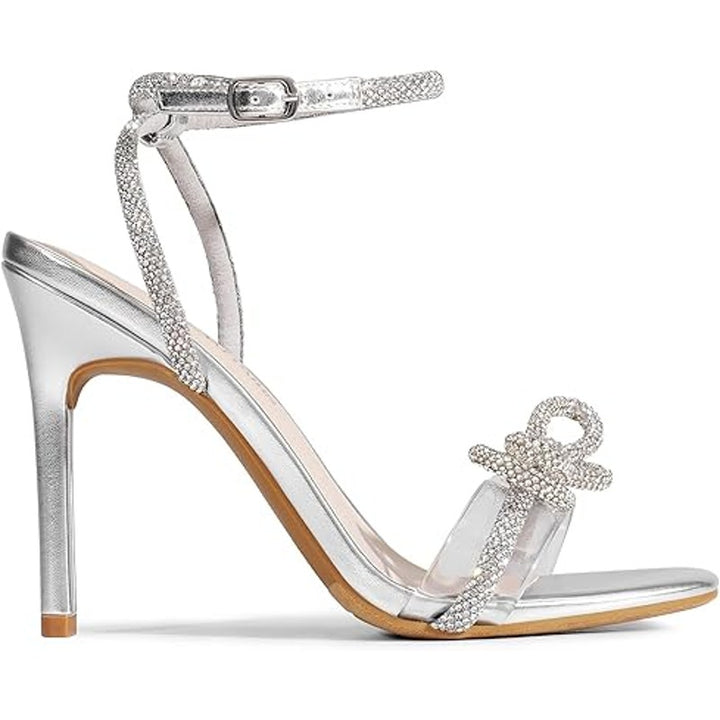 Dream Pairs Womens Size 8 Silver Sparkle Ankle Strap Open Toe 4.5" Heel Shoes