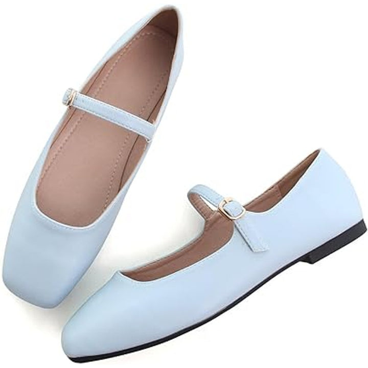 New Hee Grand Womens Size 11 Baby Blue Faux Leather Mary Jane Buckle Strap Shoes