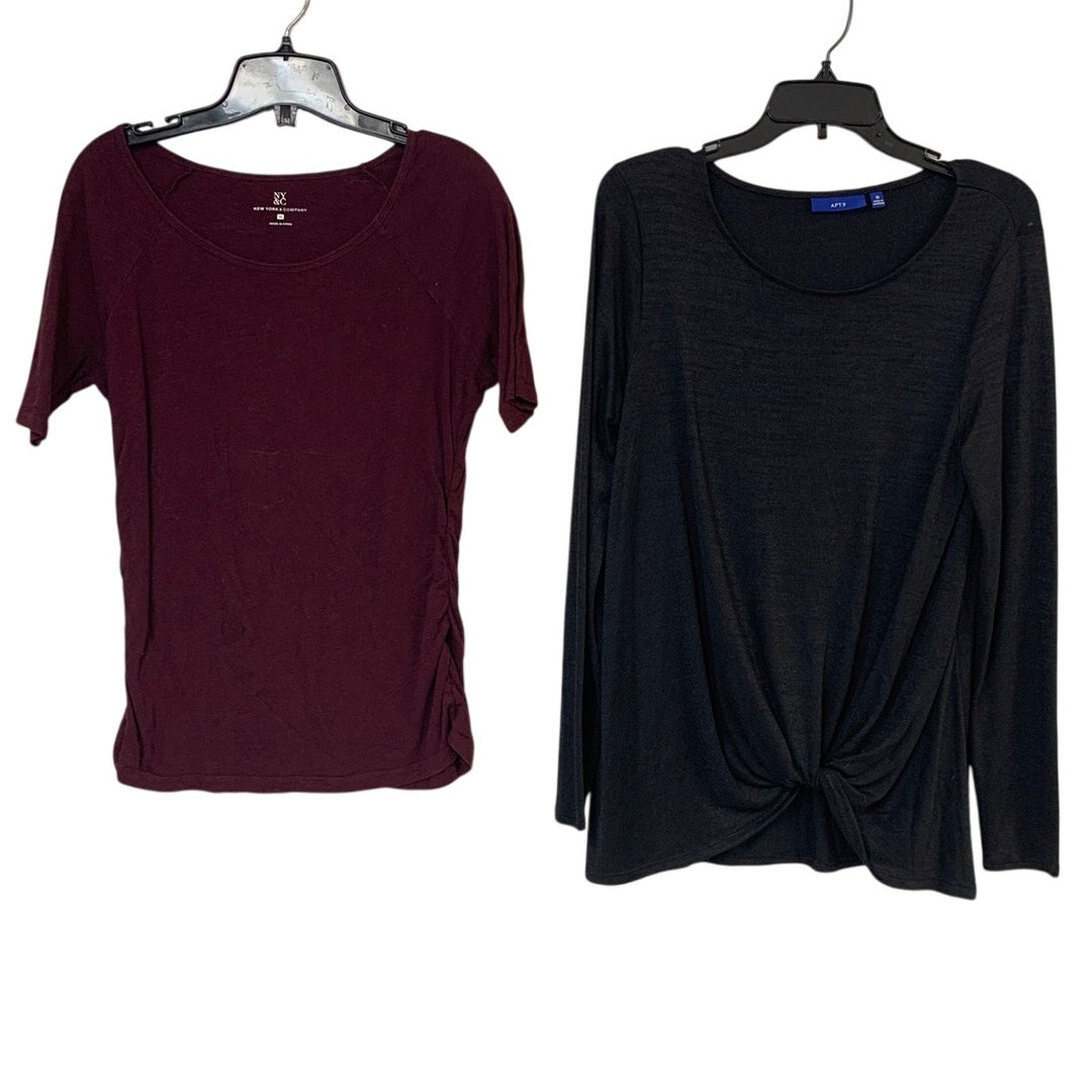 Lot of 2 Apt 9 New York &amp; CO Womens Medium Maroon Black Short Long Sleeve Tops