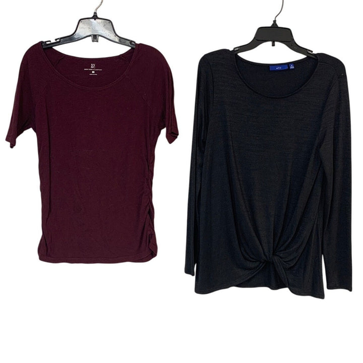 Lot of 2 Apt 9 New York &amp; CO Womens Medium Maroon Black Short Long Sleeve Tops