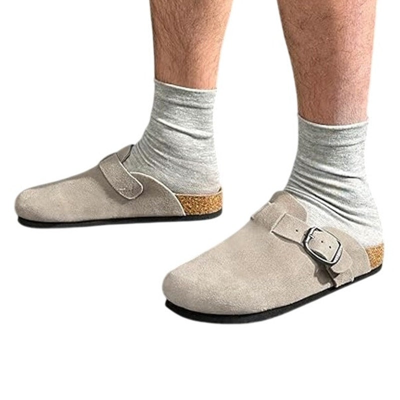 New Fitory Mens Size 10 Taupe Suede Arch Support Cork Mule Sandal Shoes w Flaw