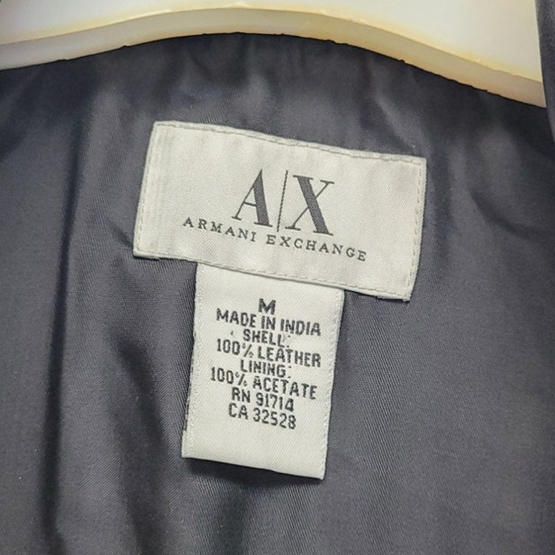 AX Armani Exchange Mens Medium Black Genuine Leather Zip Up Puffer Vest