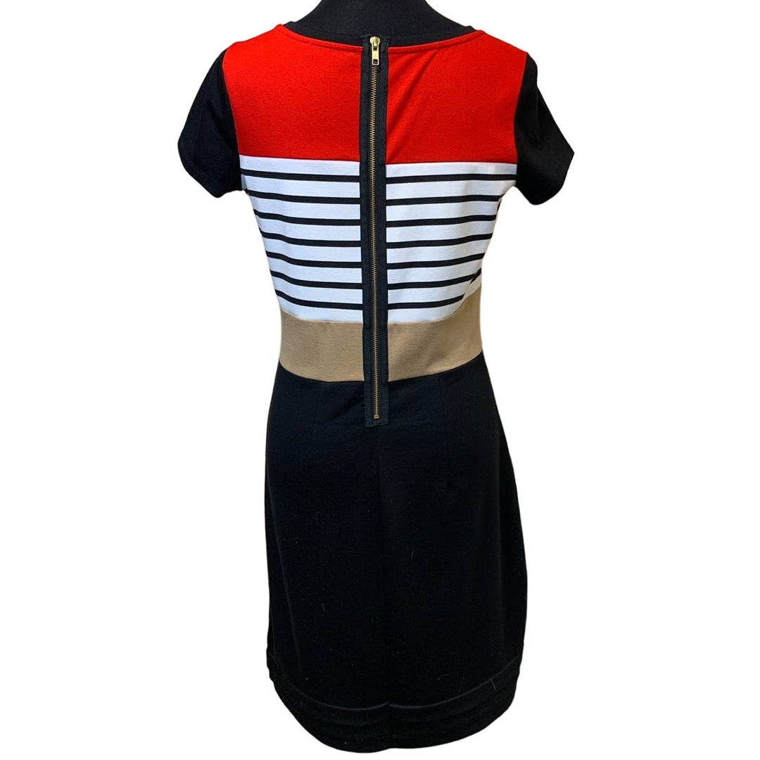 The Limited Medium Striped Career Body Con Short Sleeve Polyblend Back Zip Dress