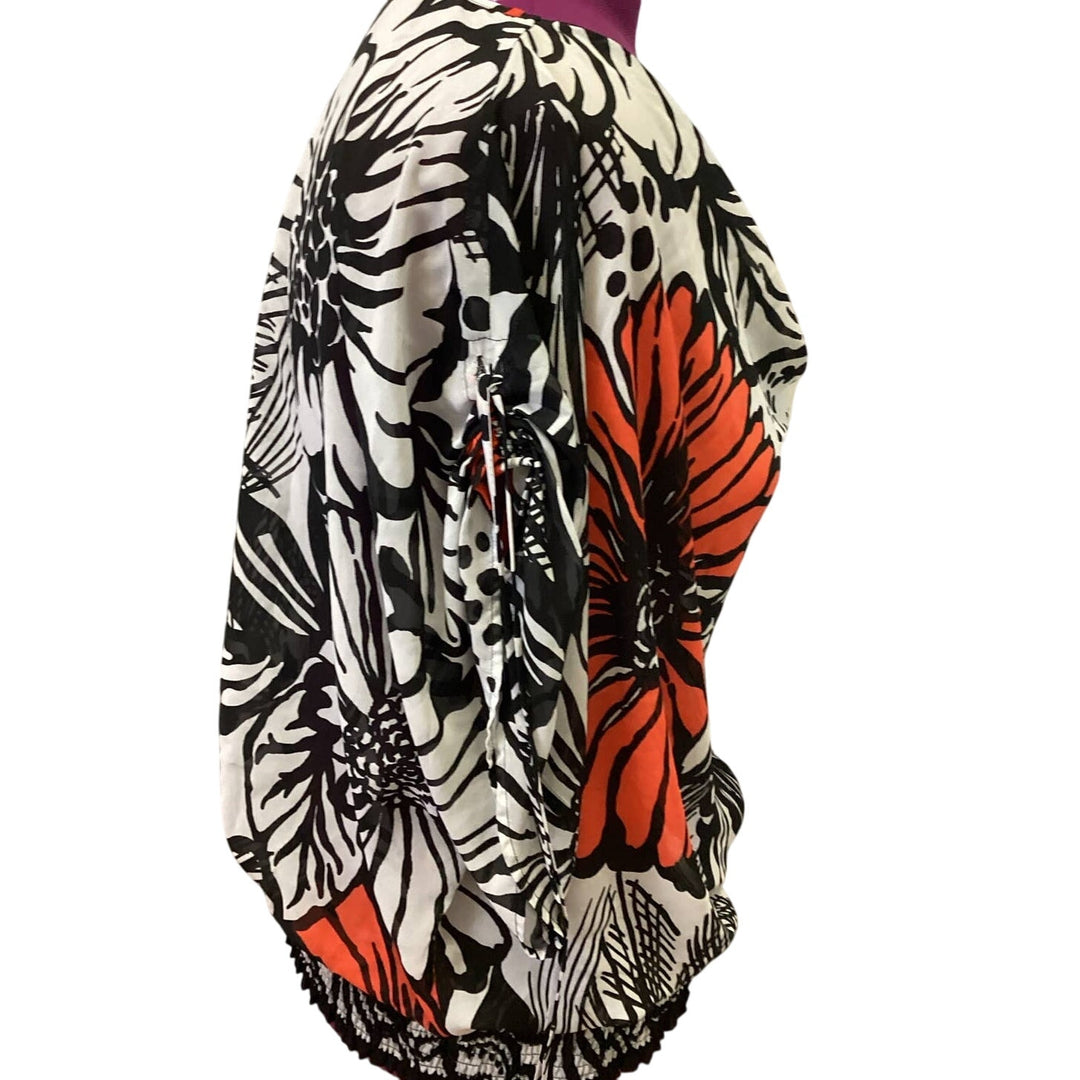 Lane Bryant Plus Size 18/20 Gathered Waist Sheer Floral V Neck Flowy Blouse Top