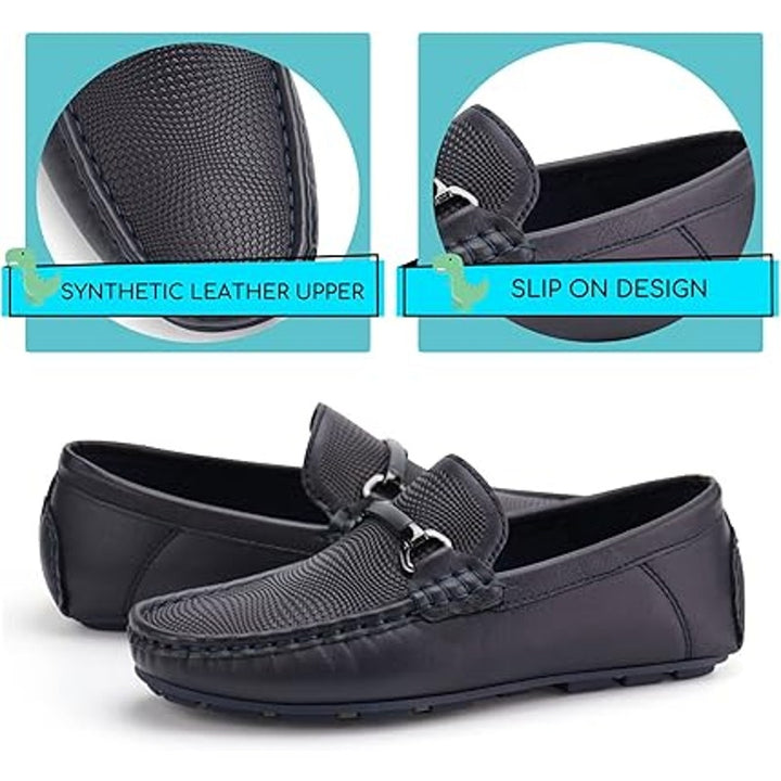 Jabasic Boys 7 Navy Faux Leather Casual Slip On Moccasin Flat Loafer Dress Shoes