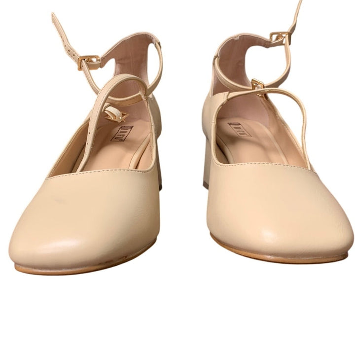 Idifu Womens Size 8.5 Tan Mary Jane 2.25" Block Heel Closed Toe Heel Shoes