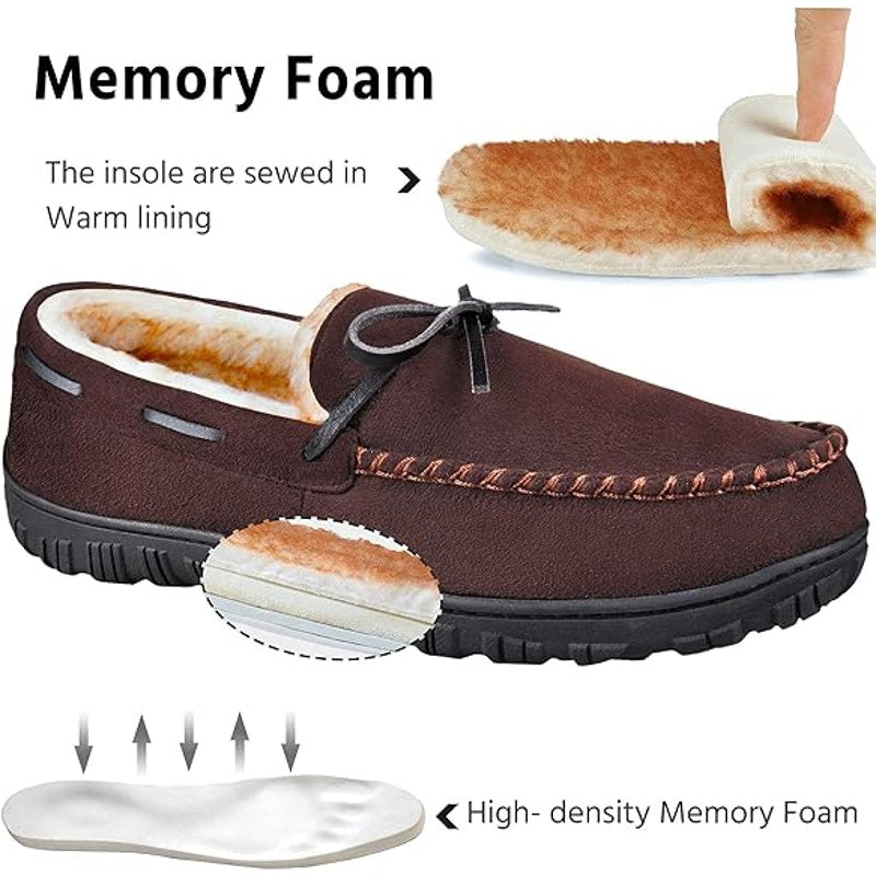 Mixin Mens 9.5 Brown Slippers Round Toe Lined Memory Foam Slip On House Shoes