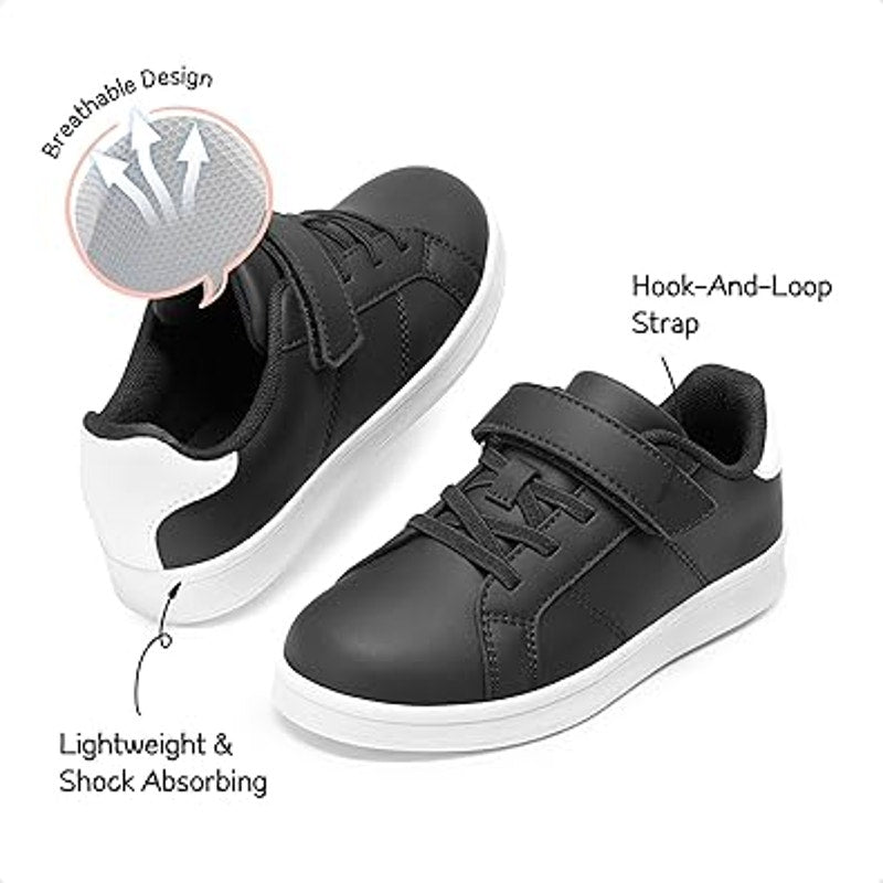 Dream Pairs Boys Size 4 Black White Hook Loop Lace Up Slide On Sneakers Shoes