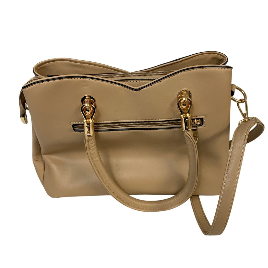 Simyeen Womens White Brown Faux Leather Multi Pocket Crossbody Handbag