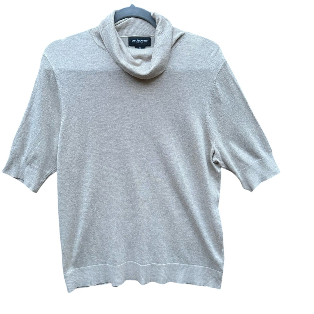 New Liz Claiborne Career Womens XL Oatmeal Heathered Turtleneck Half Sleeve Top
