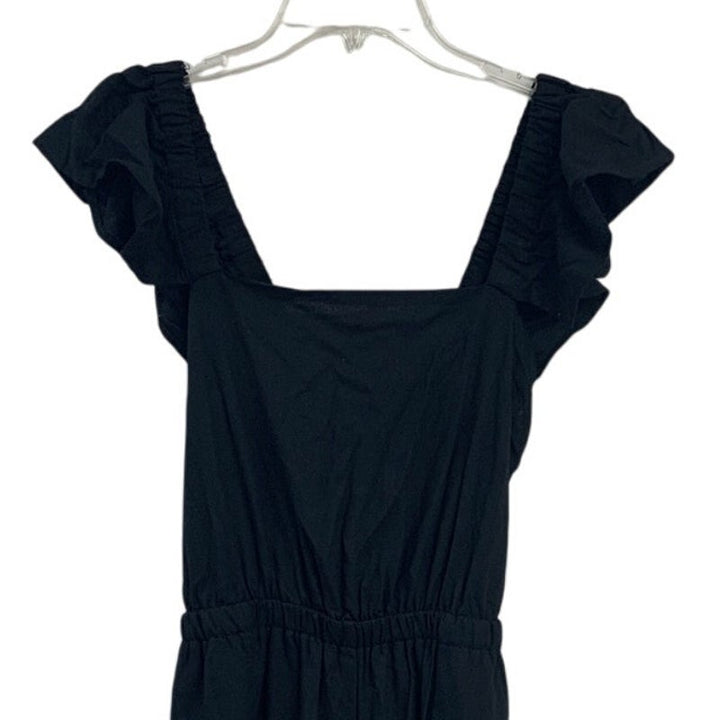 NWT New Francescas Blue Rain Womens Medium Black Front Tie Key Hole Jumpsuit