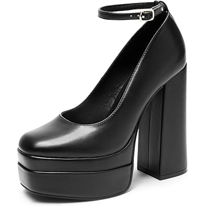 Dream Pairs Womens 8.5 Black 5.5" Platform Heel Closed Toe Ankle Strap Shoes