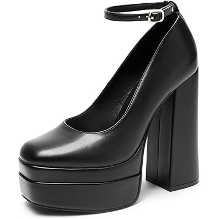 Dream Pairs Womens 8.5 Black 5.5" Platform Heel Closed Toe Ankle Strap Shoes