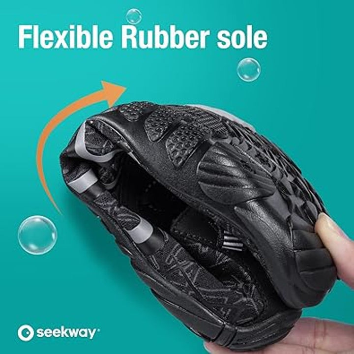 Seekway Mens Size 9 Black Gray Lace Up Non Slip Barefoot Aqua Socks Water Shoes