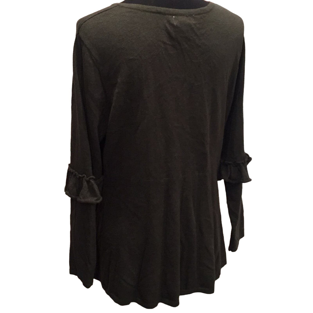 New Style &amp; Co Womens 2X Dark Ivy Green Ruffled Elbow VNeck Long Sleeve Sweater