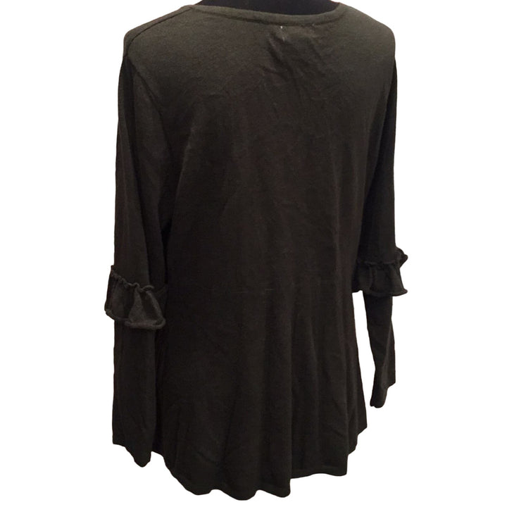 New Style &amp; Co Womens 2X Dark Ivy Green Ruffled Elbow VNeck Long Sleeve Sweater
