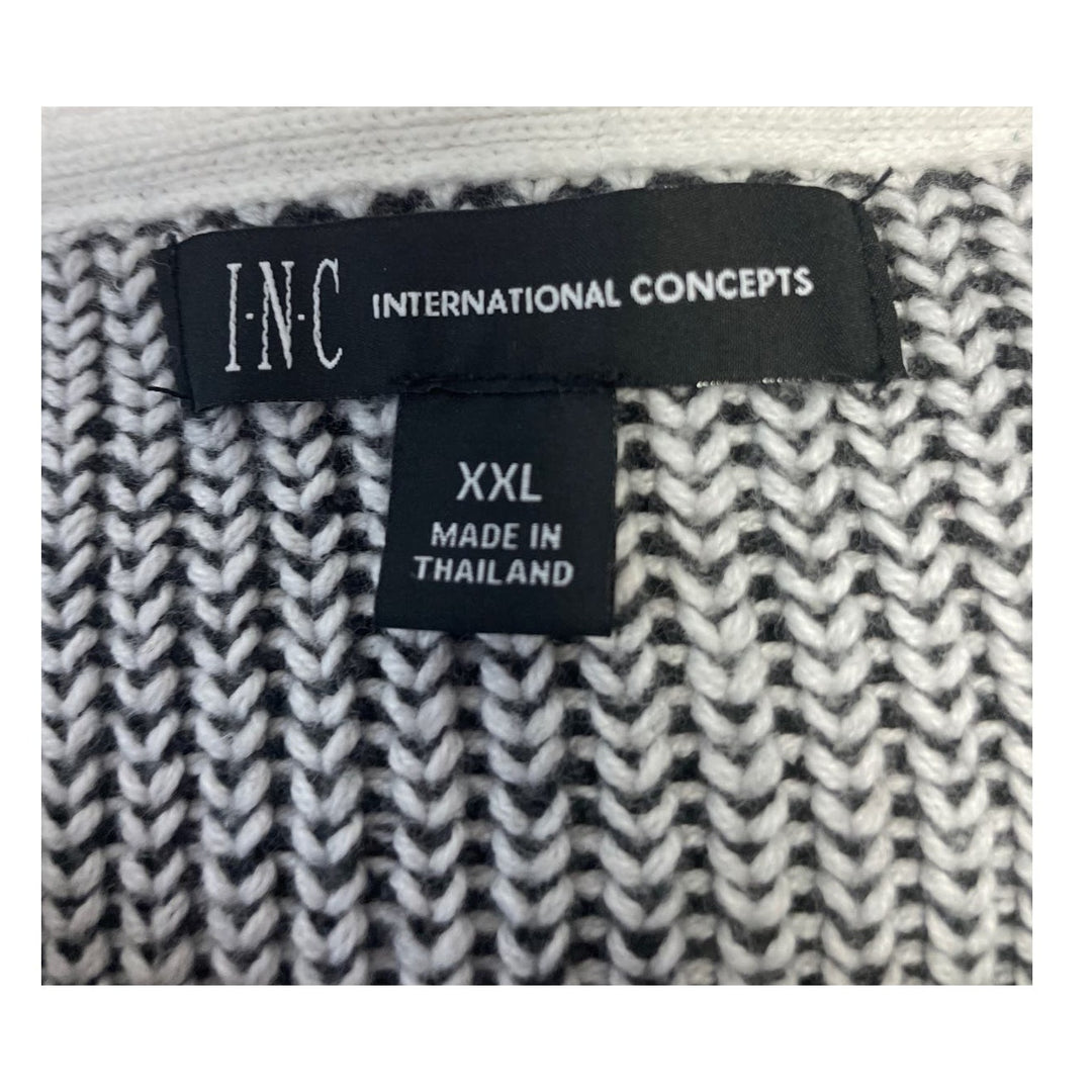INC Womens XXL Black Gray Long Sleeve Acrylic Blend Hoodie Pullover Sweater