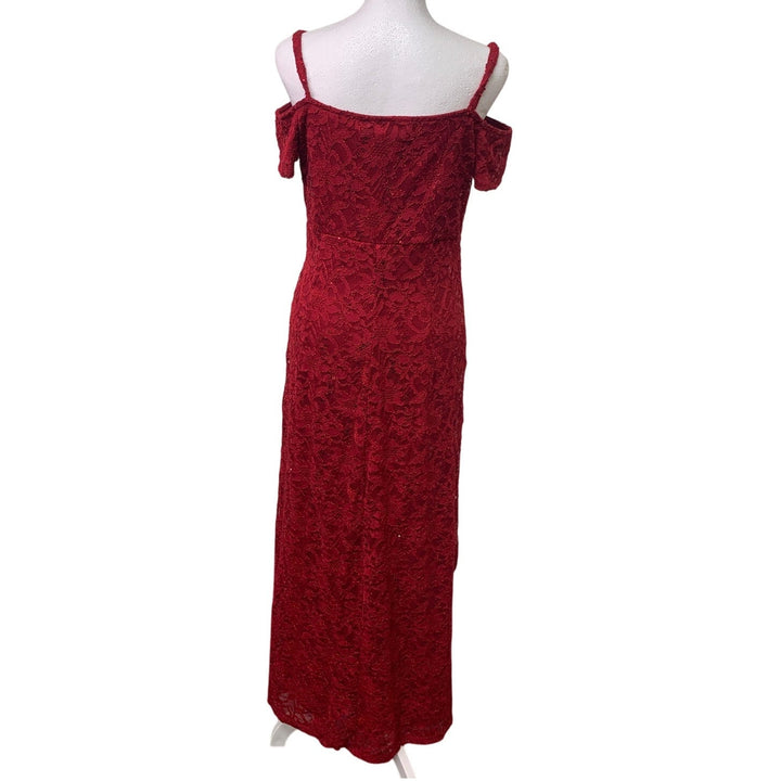 NWT New Candalite Womens Small Floral Sequin Cold Shoulder Lined Maxi Dress