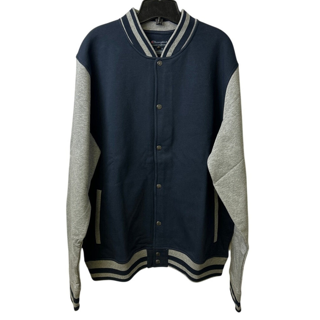New Champion Mens 2XL Navy Gray Snap Up PolyCotton Athletic Wear Bomber Jacket