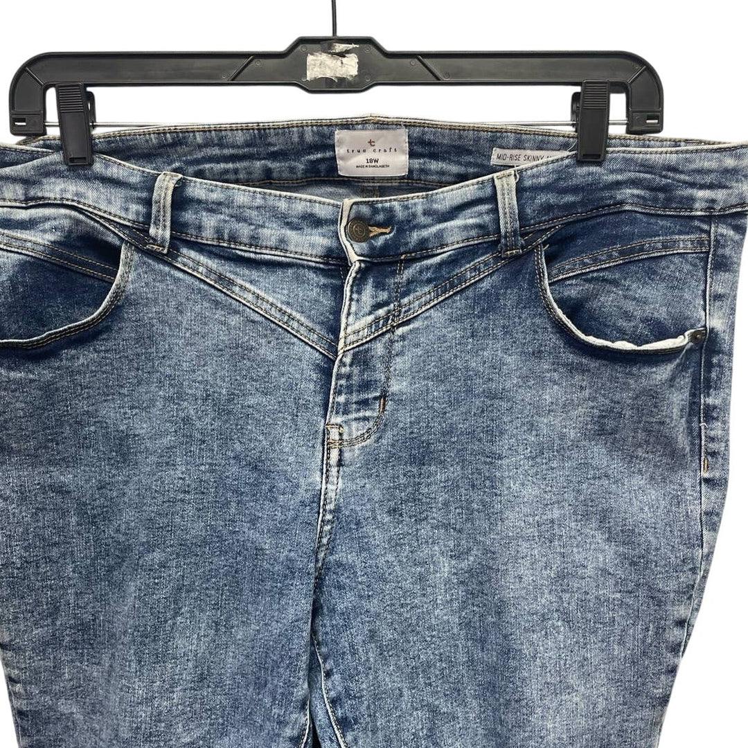 True Craft Womens 18W Vintage Style Mid-Rise Skinny Ankle Stonewash Denim Jeans