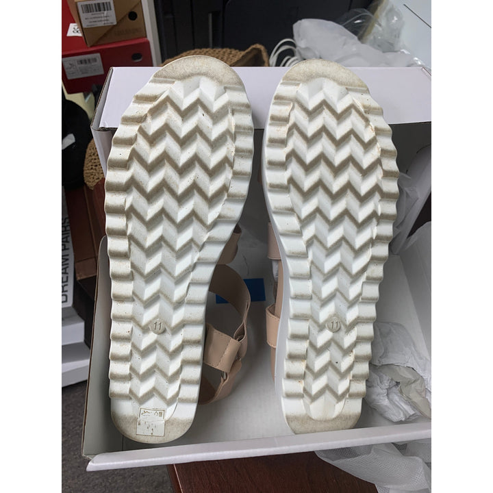 Dream Pairs Womens Size 11 Tan White Elastic Ankle Strap 2.5" Platform Sandals