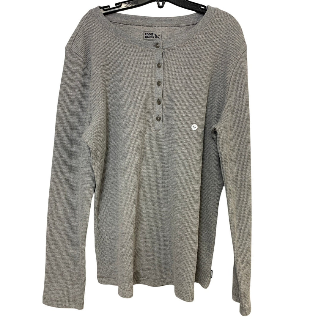 New Eddie Bauer Womens TXL XL Tall Heathered Gray Long Slv Waffled Henley Shirt