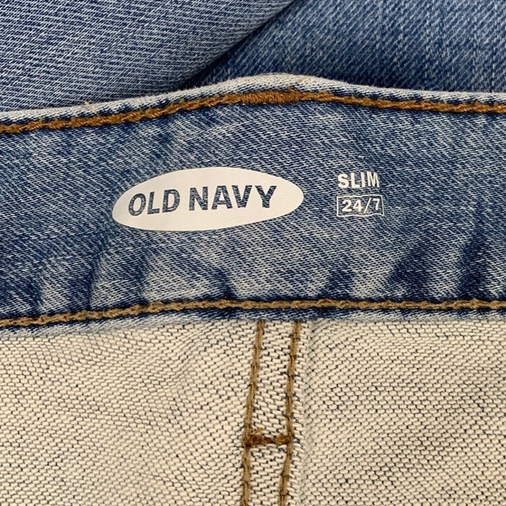 Old Navy Mens Size 38X32 Blue Cotton Blend Slim Factory Distressed Denim Jeans