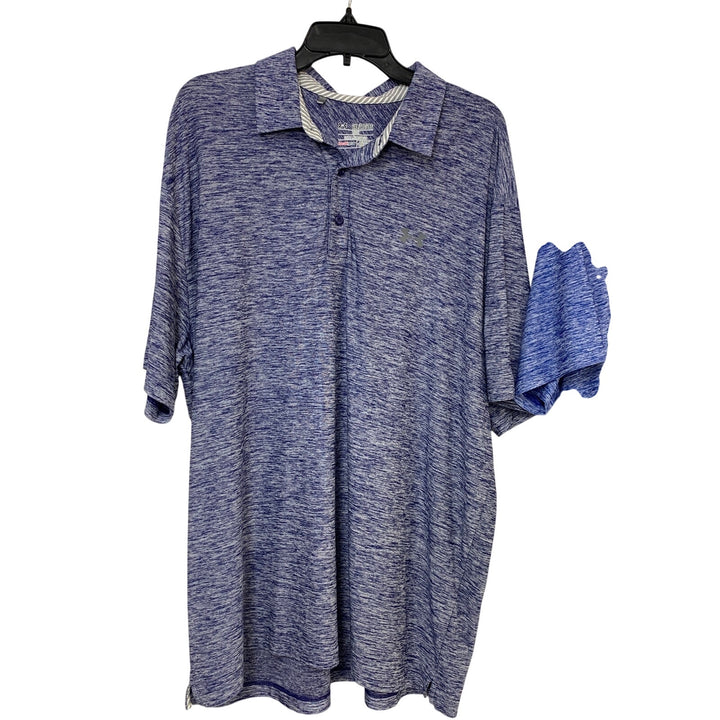 Lot of 2 Under Armour Mens 2XL Blue Purple Heathered Short Sleeve Polo Shirts