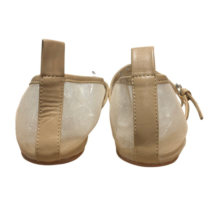 Vimisaoi Womens 8.5 Beige Mesh Ballet Flats Round Closed Toe Buckle Strap Shoes