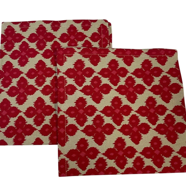 8 Red Tan Stripe Floral Geometric Square Cotton Blend Cloth Napkins Tablescape