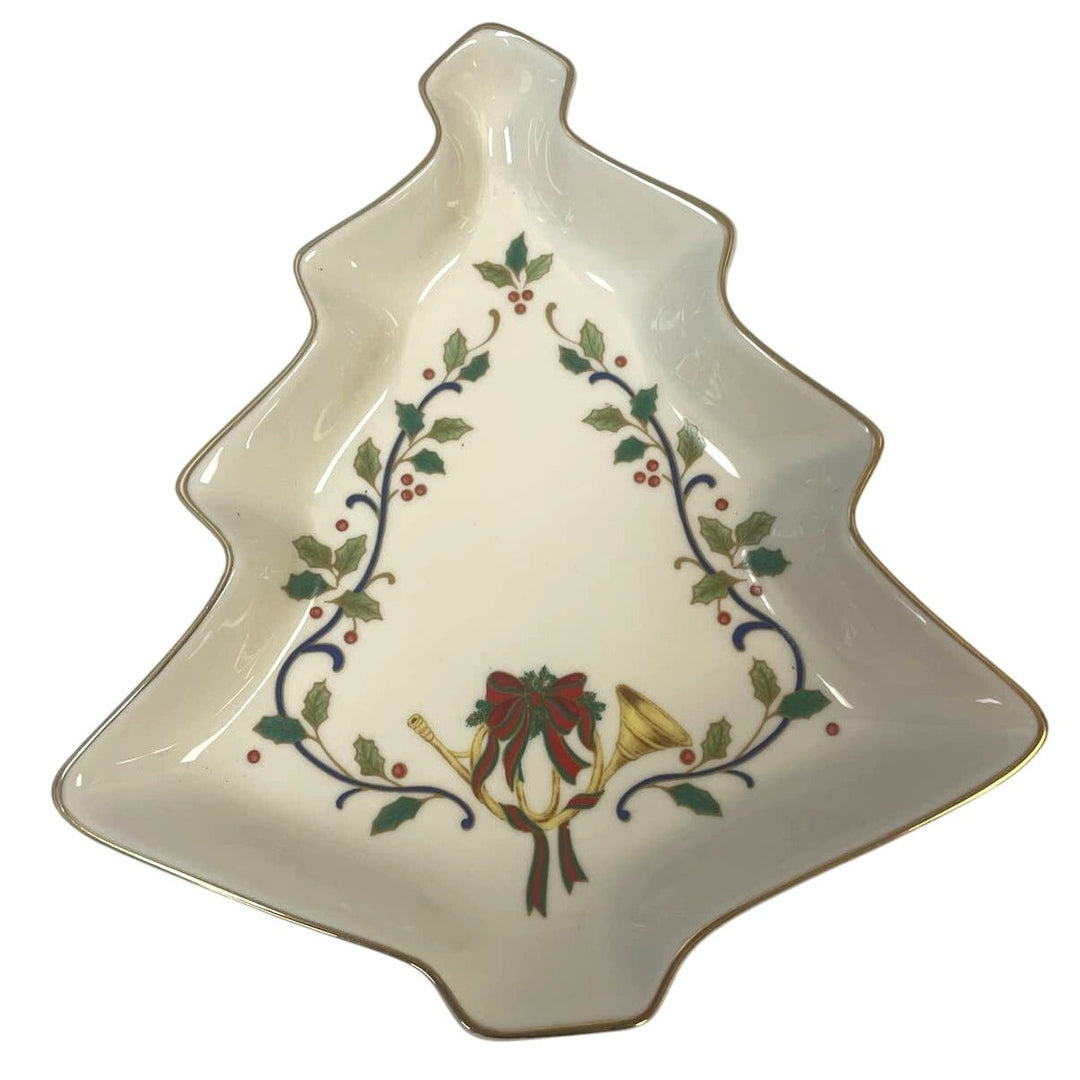 Vintage Mikasa Fine Porcelain Holiday Elegance Gold Trimmed Christmas Tree Dish