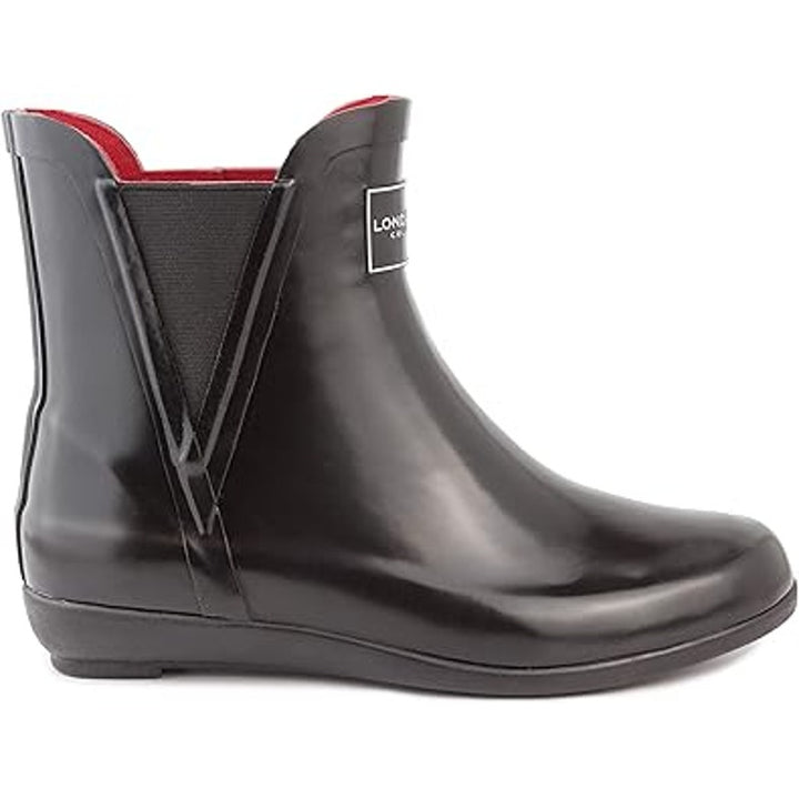 New London Fog Womens Size 8 Shiny Black Pull On Piccadilly Rain Boots Shoes