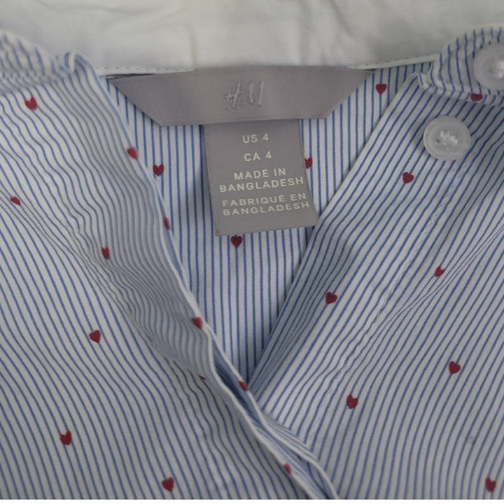 H&amp;M Womens Size 4 Stretch Cotton Pin Stripe Heart Long Sleeve Button Up Shirt