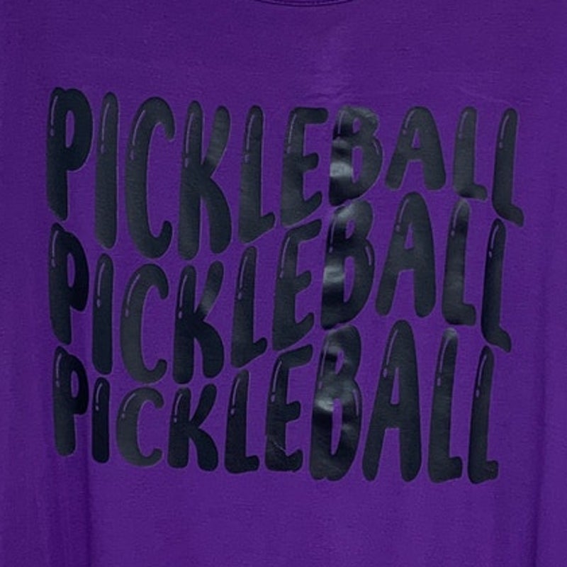 Upcycled Hand Printed Womens 3X Purple Pickleball Long Sleeve Flowy Tee Shirt