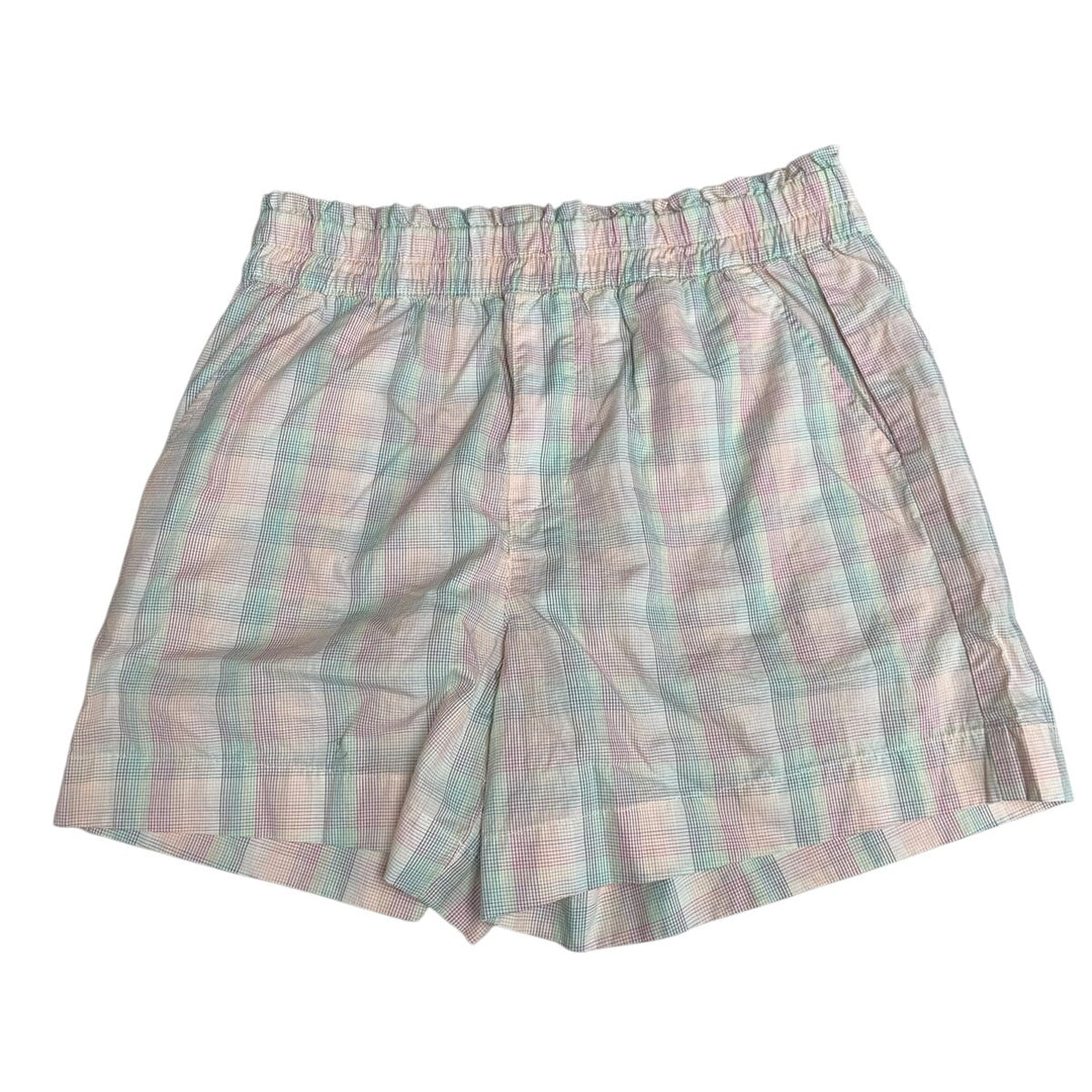New Aerie Womens Small Ruffled Elastic Waist Pastel Plaid Grid Lounge Shorts