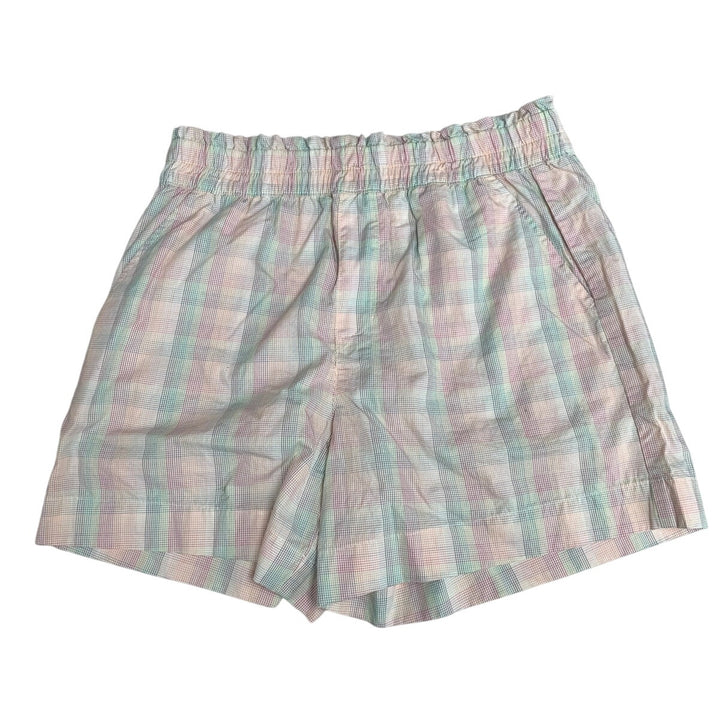 New Aerie Womens Small Ruffled Elastic Waist Pastel Plaid Grid Lounge Shorts