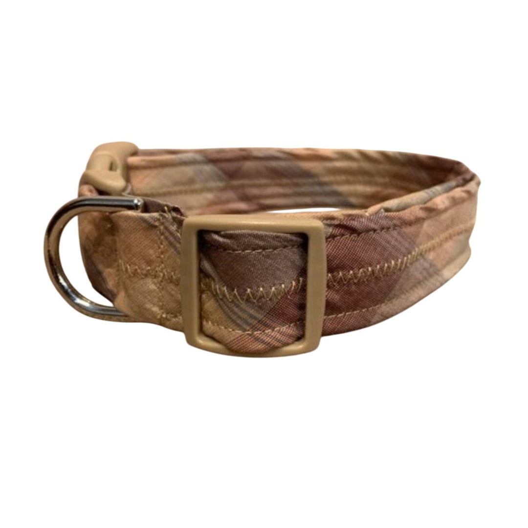 New Handmade Adjustable Upcycled Neck Tie Neutral Tan Plaid Dog Collar