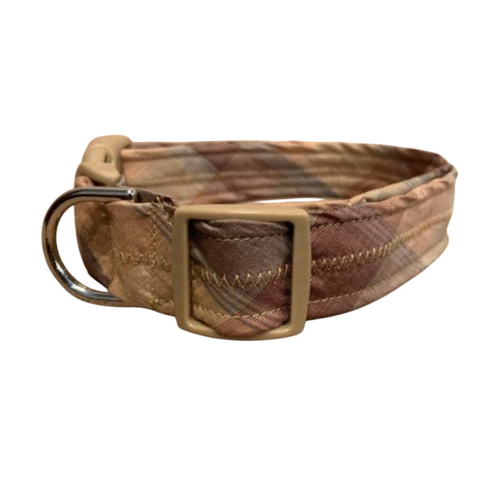 New Handmade Adjustable Upcycled Neck Tie Neutral Tan Plaid Dog Collar