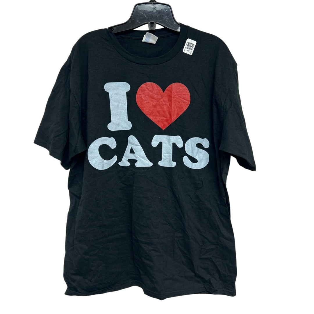 NWT New Port &amp; Co Womens Large Hand Printed I Heart Cats Short Sleeve Tee Shirt