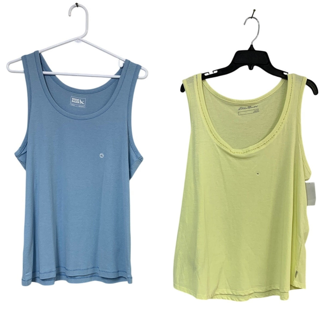 2 New Eddie Bauer Womens XL Blue Yellow Fav Scoop Coast Cimb Ladder Tank Tops
