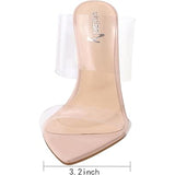 Vivianly Womens Size 9.5 Clear Strap Slide On Open Toe 4.75" Heel Sandal Shoes