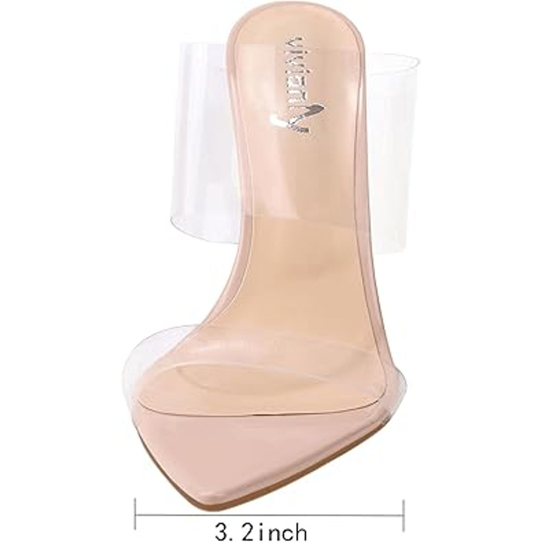 Vivianly Womens Size 9.5 Clear Strap Slide On Open Toe 4.75" Heel Sandal Shoes