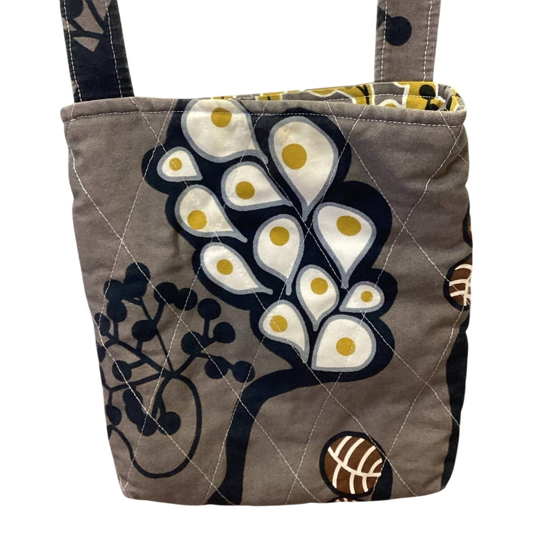 Handmade Floral Tree Leaves Fabric Crossbody Bag Front Pockets Snap Closure