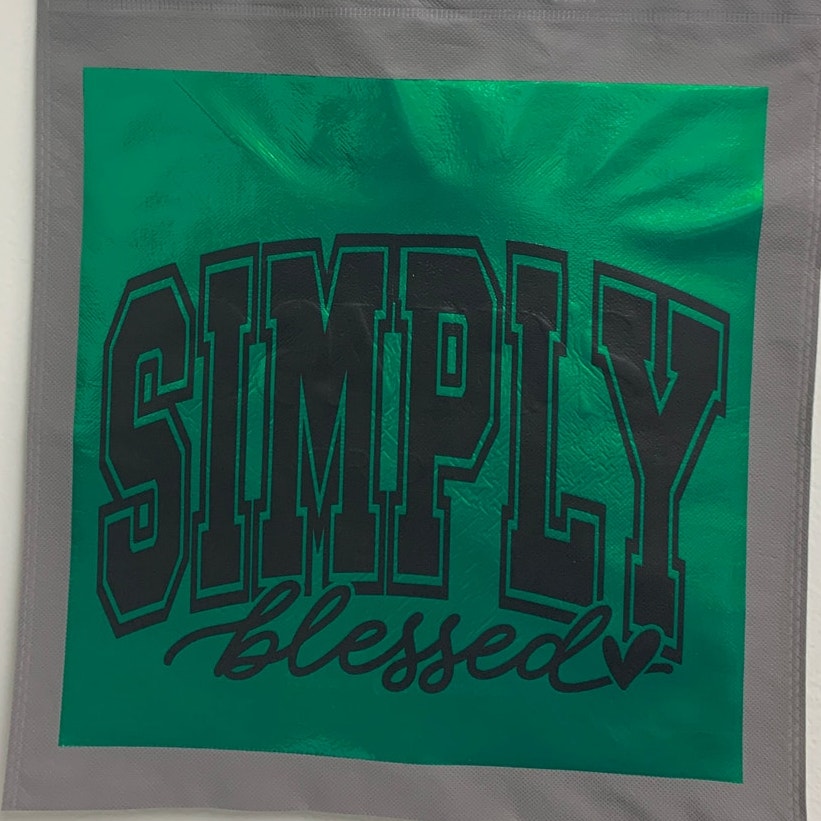 New Upcycled Hand Printed Simply Blessed Bible Shopper Tote Bag