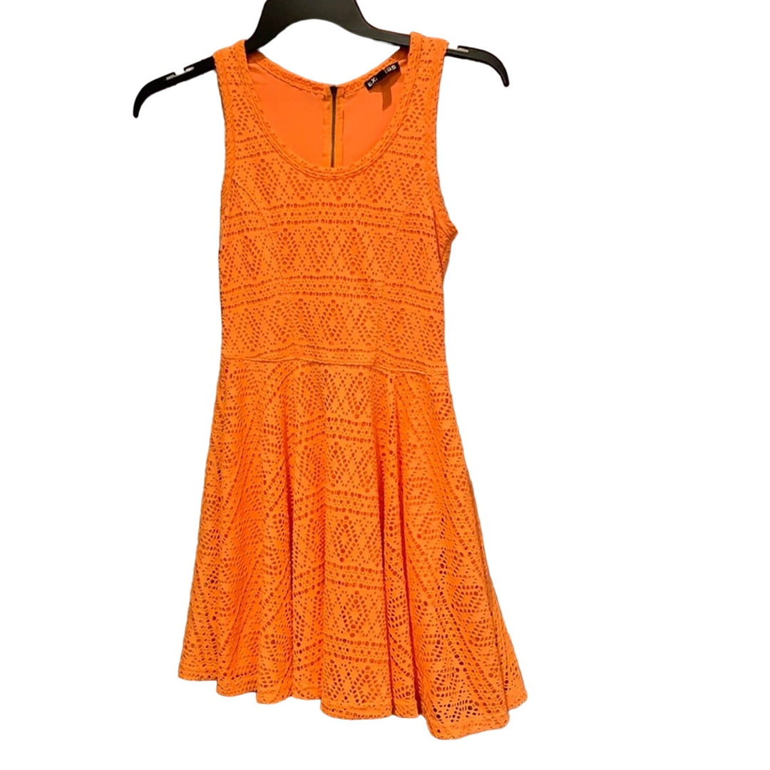 Express XS Lacy Overlay Sleeveless Polyester Blend Orange Fit &amp; Flare dress
