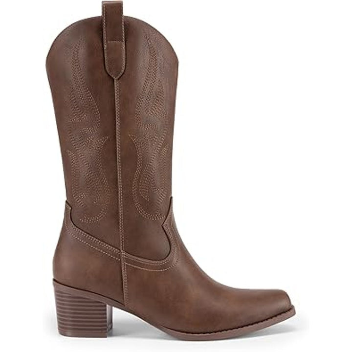 Dream Pairs Womens Size 7.5 Brown 2.5" Chunky Heel Pull On Western Cowboy Boots