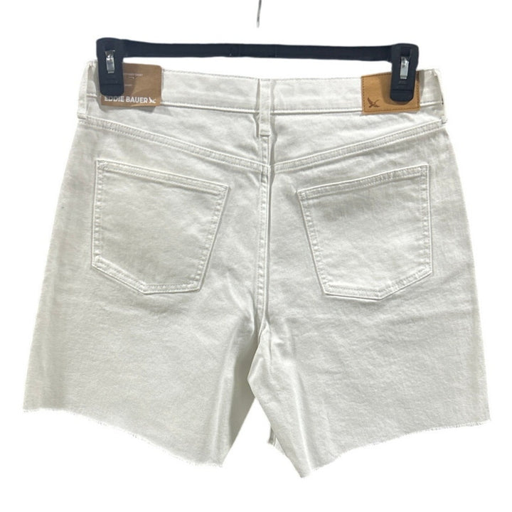 New Eddie Bauer Women Size 12 White Stretch Cotton High Rise Cutoff Denim Shorts